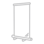 Imagen del icono con el contorno en gris del servicio de expositores, roll-up, x-banner, de la categoría rotulación